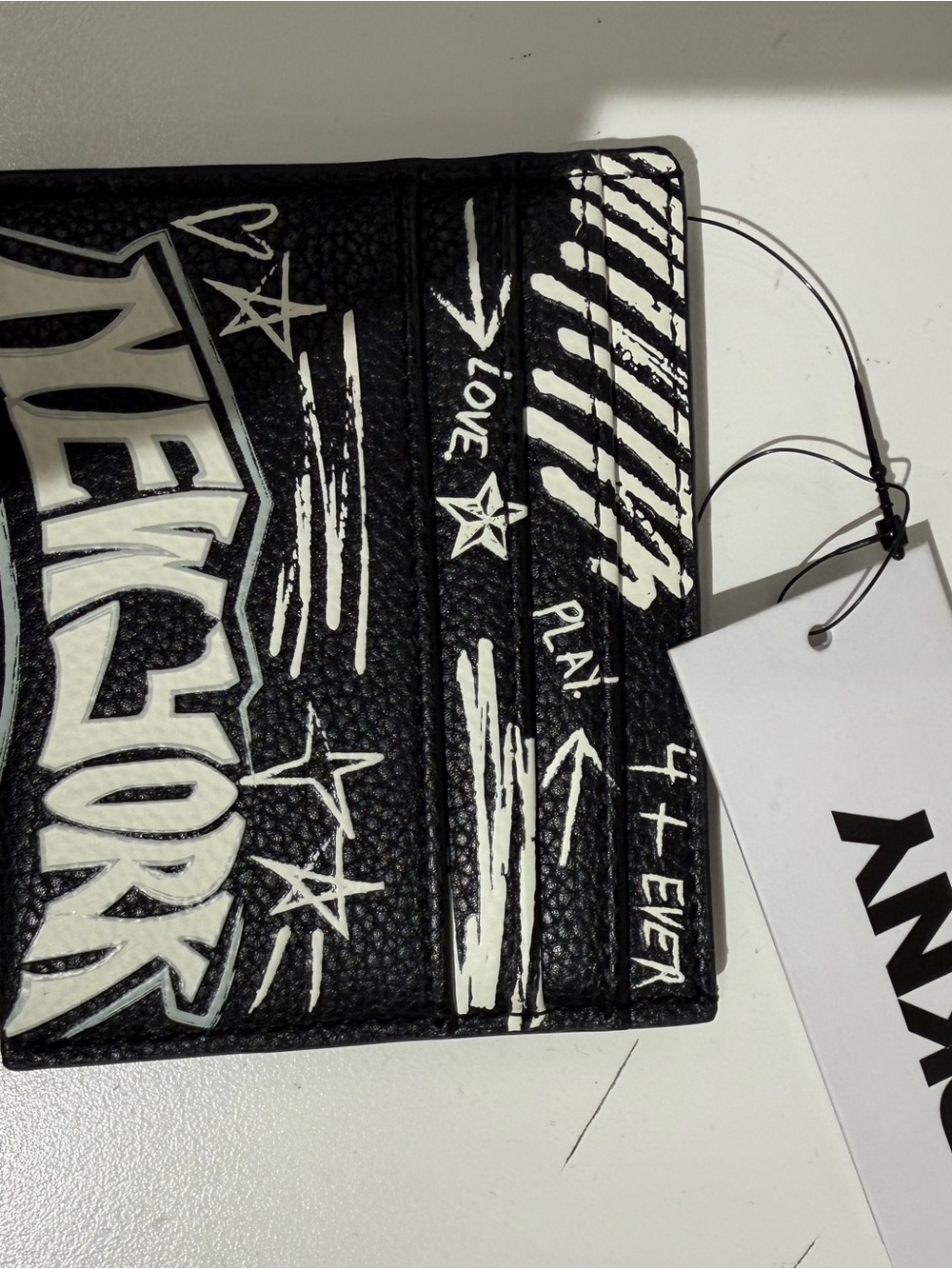 DKNYC Black and White Graffiti Leather Card Holder